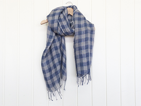 NSL18033 LINEN GINGHAM CHECK STOLE 370C ULTRAMARINE×BLUE GREY