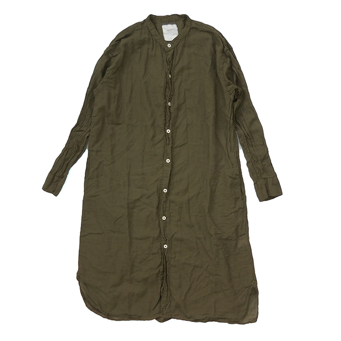 INAM1902GD UTILTY BANDED COLLAR LONG SHIRTS 4870DK.MILITARY GREEN