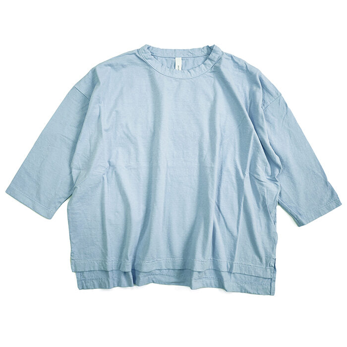 P91282 30/1リサイクルムラ天竺、TOP天竺 7分袖ワイドTシャツ 48ブルー 