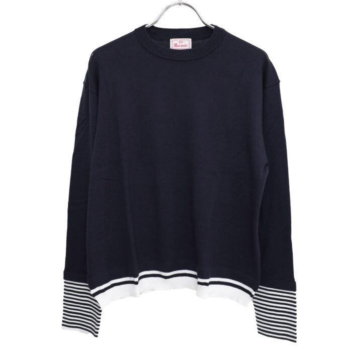 mao made マオメイド 611120 CHOやわらかチョーしなやか超ほおずりコットンシリーズ ボーダーTEEインに着てる風プルオーバー トップス