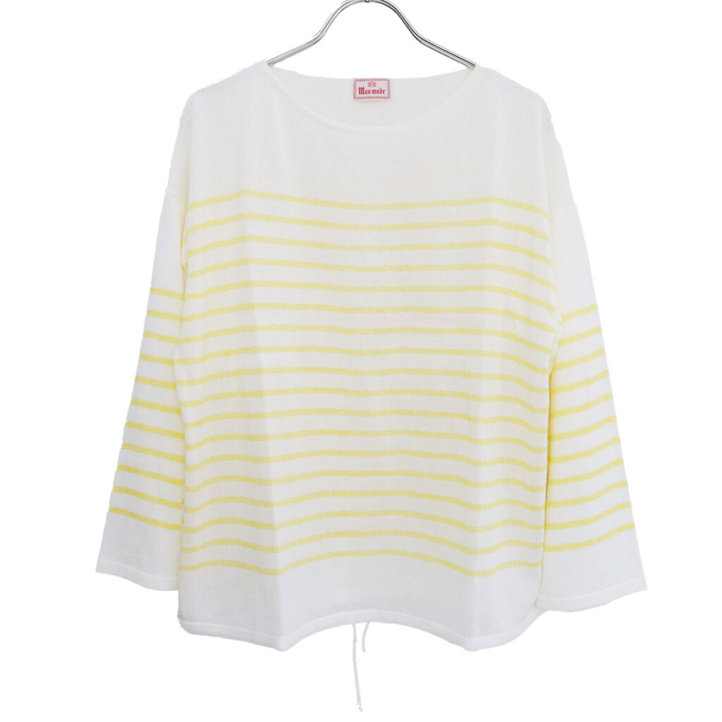 mao made マオメイド 611132 和紙のようなリネンのようなシアーポリエステルシリーズ パネルボーダー裾ドロストプルオーバー トップス シアー ボーダー