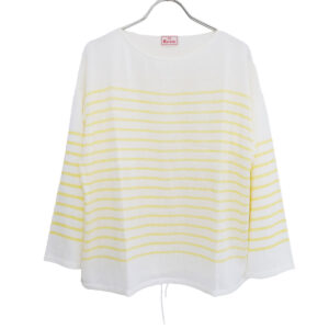 mao made マオメイド 611132 和紙のようなリネンのようなシアーポリエステルシリーズ パネルボーダー裾ドロストプルオーバー トップス シアー ボーダー