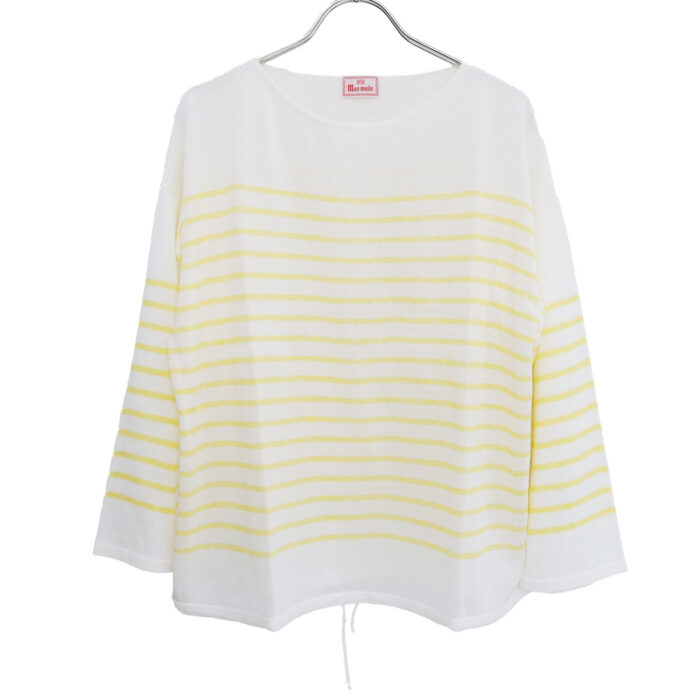 mao made マオメイド 611132 和紙のようなリネンのようなシアーポリエステルシリーズ パネルボーダー裾ドロストプルオーバー トップス シアー ボーダー