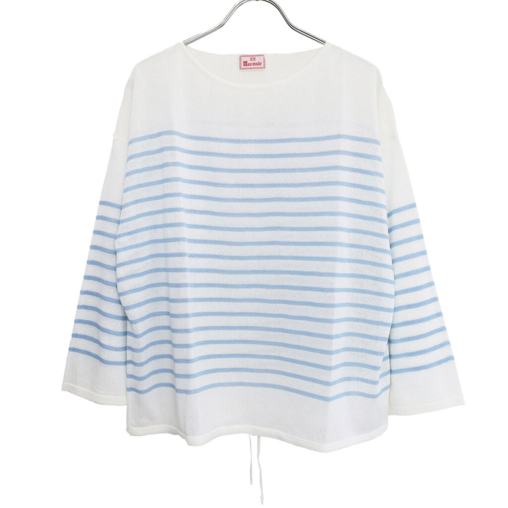 mao made マオメイド 611132 和紙のようなリネンのようなシアーポリエステルシリーズ パネルボーダー裾ドロストプルオーバー トップス シアー ボーダー