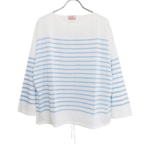 mao made マオメイド 611132 和紙のようなリネンのようなシアーポリエステルシリーズ パネルボーダー裾ドロストプルオーバー トップス シアー ボーダー