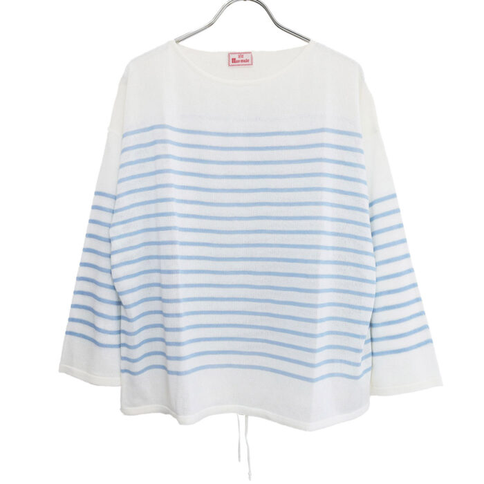 mao made マオメイド 611132 和紙のようなリネンのようなシアーポリエステルシリーズ パネルボーダー裾ドロストプルオーバー トップス シアー ボーダー