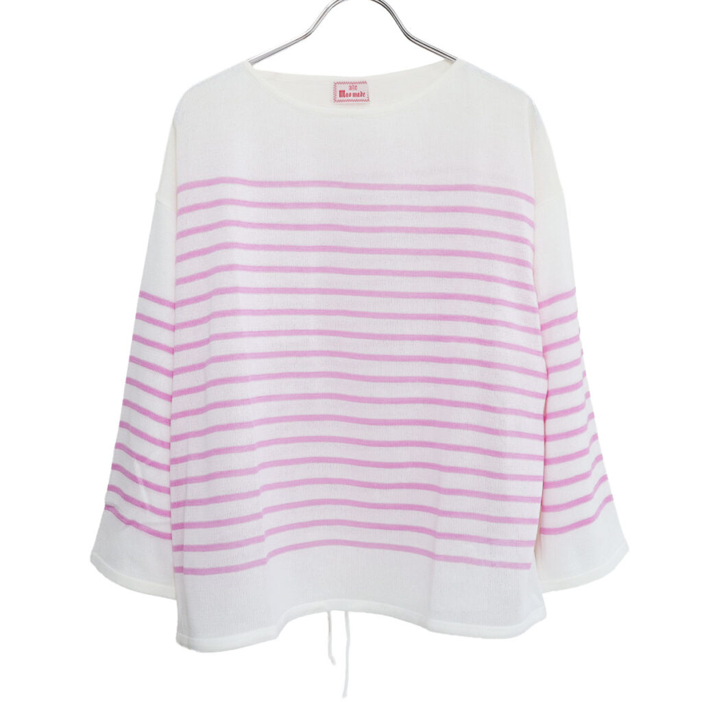 mao made マオメイド 611132 和紙のようなリネンのようなシアーポリエステルシリーズ パネルボーダー裾ドロストプルオーバー トップス シアー ボーダー