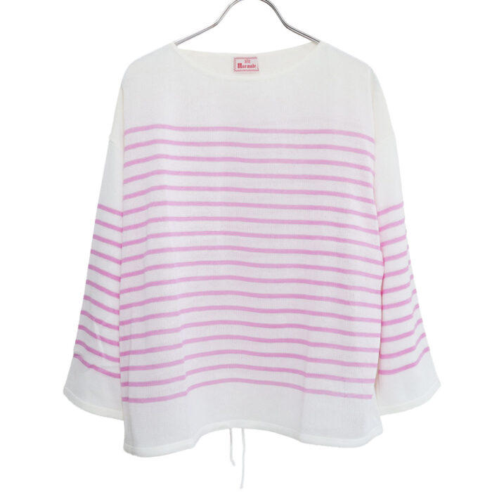 mao made マオメイド 611132 和紙のようなリネンのようなシアーポリエステルシリーズ パネルボーダー裾ドロストプルオーバー トップス シアー ボーダー