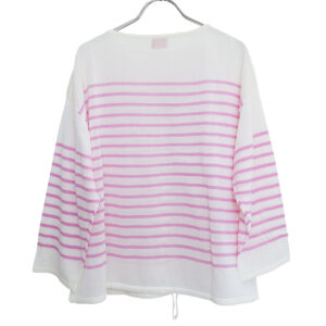 mao made マオメイド 611132 和紙のようなリネンのようなシアーポリエステルシリーズ パネルボーダー裾ドロストプルオーバー トップス シアー ボーダー