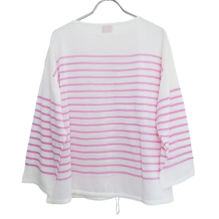 mao made マオメイド 611132 和紙のようなリネンのようなシアーポリエステルシリーズ パネルボーダー裾ドロストプルオーバー トップス シアー ボーダー