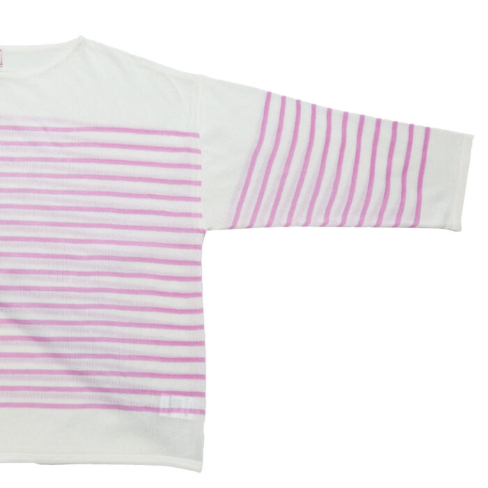 mao made マオメイド 611132 和紙のようなリネンのようなシアーポリエステルシリーズ パネルボーダー裾ドロストプルオーバー トップス シアー ボーダー