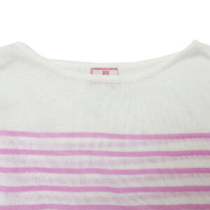 mao made マオメイド 611132 和紙のようなリネンのようなシアーポリエステルシリーズ パネルボーダー裾ドロストプルオーバー トップス シアー ボーダー