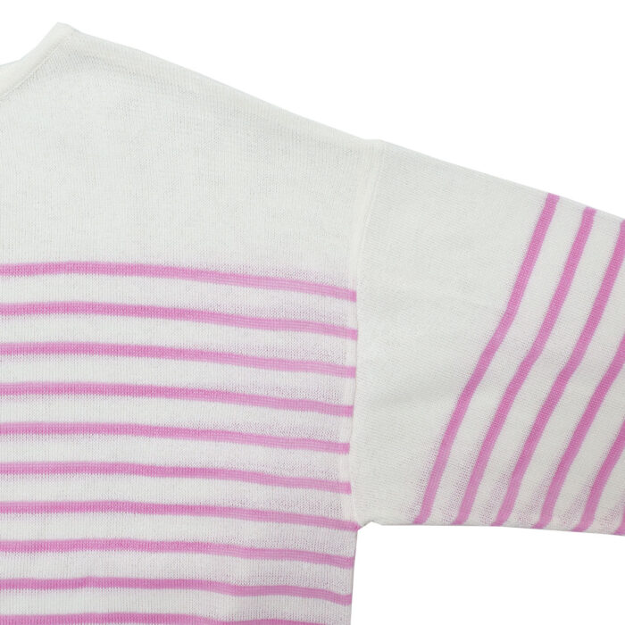 mao made マオメイド 611132 和紙のようなリネンのようなシアーポリエステルシリーズ パネルボーダー裾ドロストプルオーバー トップス シアー ボーダー