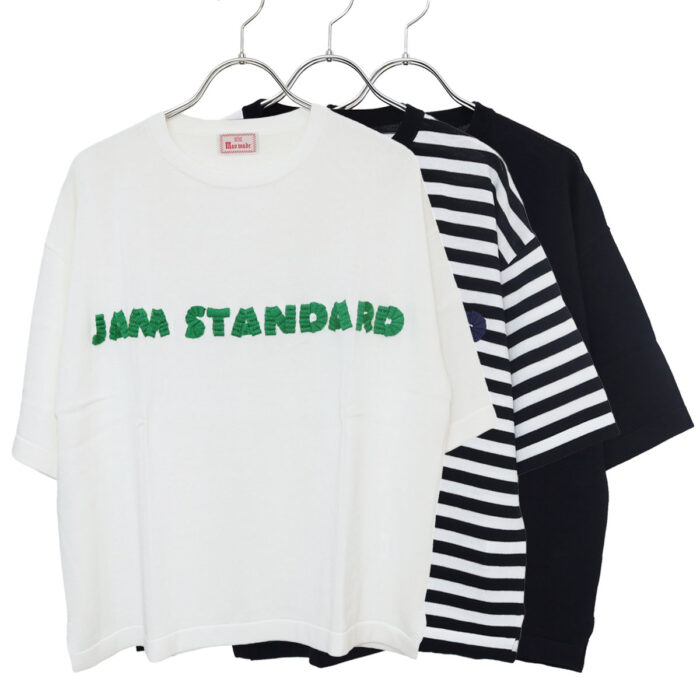 mao made マオメイド 611143 シャリコットン embroidery ししゅういろいろシリーズ ロゴザクザクししゅう5分袖ニットTEE Tシャツ トップス ニット