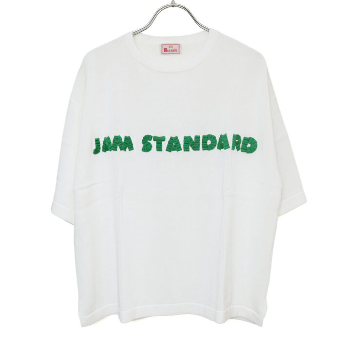 mao made マオメイド 611143 シャリコットン embroidery ししゅういろいろシリーズ ロゴザクザクししゅう5分袖ニットTEE Tシャツ トップス ニット