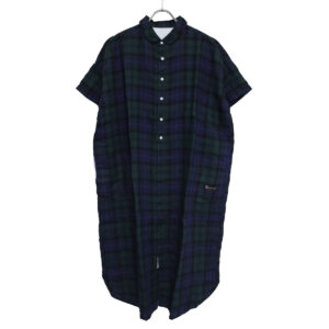 快晴堂 かいせいどう 61OP-03 タータンチェック/エバーグリーン wide丸衿タブ半袖ワンピース ワンピース チェック柄 麻100% リネン
