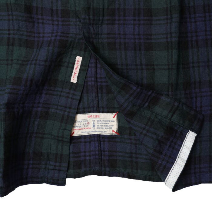 快晴堂 かいせいどう 61OP-03 タータンチェック/エバーグリーン wide丸衿タブ半袖ワンピース ワンピース チェック柄 麻100％ リネン