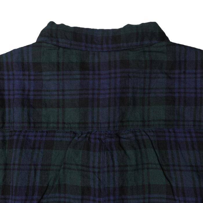 快晴堂 かいせいどう 61OP-03 タータンチェック/エバーグリーン wide丸衿タブ半袖ワンピース ワンピース チェック柄 麻100％ リネン