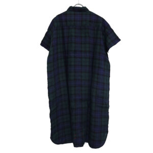 快晴堂 かいせいどう 61OP-03 タータンチェック/エバーグリーン wide丸衿タブ半袖ワンピース ワンピース チェック柄 麻100% リネン
