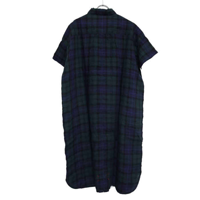 快晴堂 かいせいどう 61OP-03 タータンチェック/エバーグリーン wide丸衿タブ半袖ワンピース ワンピース チェック柄 麻100% リネン
