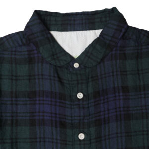 快晴堂 かいせいどう 61OP-03 タータンチェック/エバーグリーン wide丸衿タブ半袖ワンピース ワンピース チェック柄 麻100% リネン