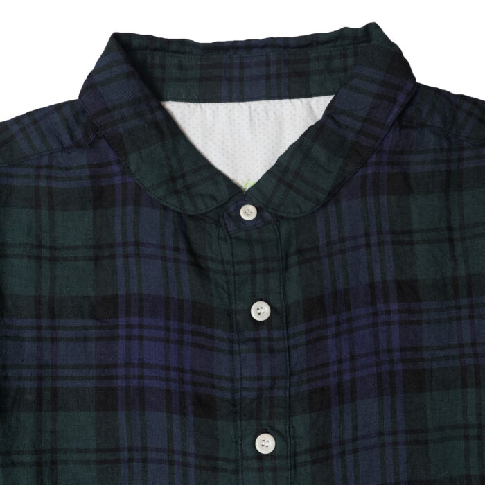 快晴堂 かいせいどう 61OP-03 タータンチェック/エバーグリーン wide丸衿タブ半袖ワンピース ワンピース チェック柄 麻100％ リネン