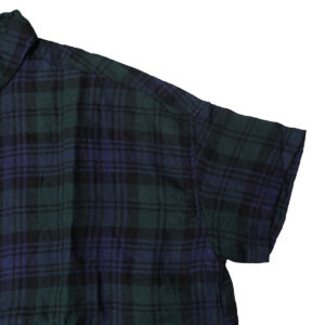 快晴堂 かいせいどう 61OP-03 タータンチェック/エバーグリーン wide丸衿タブ半袖ワンピース ワンピース チェック柄 麻100% リネン