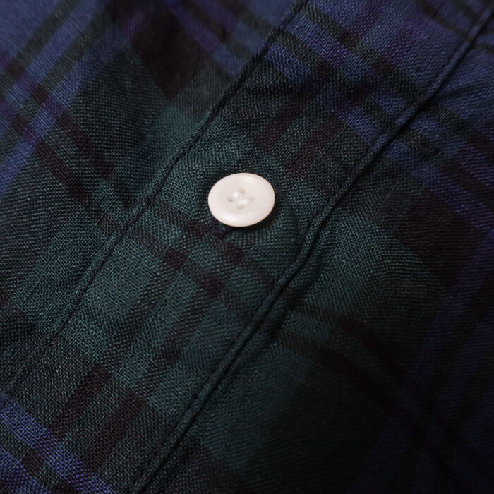 快晴堂 かいせいどう 61OP-03 タータンチェック/エバーグリーン wide丸衿タブ半袖ワンピース ワンピース チェック柄 麻100％ リネン