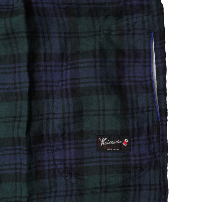 快晴堂 かいせいどう 61OP-03 タータンチェック/エバーグリーン wide丸衿タブ半袖ワンピース ワンピース チェック柄 麻100％ リネン