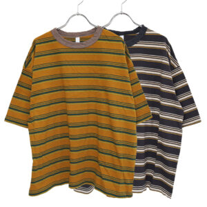 prit プリット P91631 19/1リサイクルムラ糸天竺マルチボーダー5分袖クルーネックワイドTシャツ 5分袖 Tシャツ ボーダー トップス