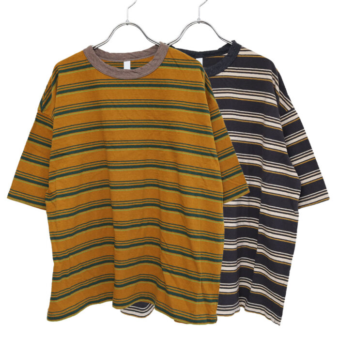 prit プリット P91631 19/1リサイクルムラ糸天竺マルチボーダー5分袖クルーネックワイドＴシャツ 5分袖 Ｔシャツ ボーダー トップス