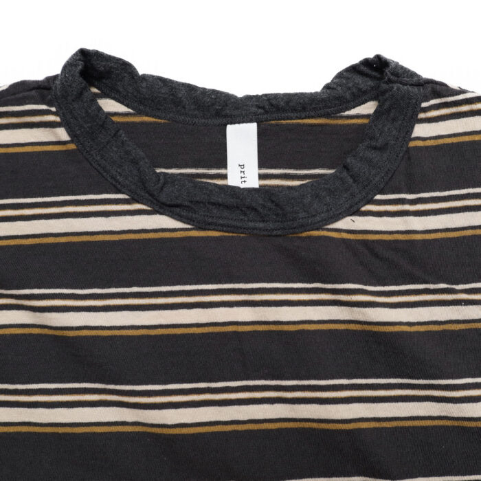 prit プリット P91631 19/1リサイクルムラ糸天竺マルチボーダー5分袖クルーネックワイドＴシャツ 5分袖 Ｔシャツ ボーダー トップス
