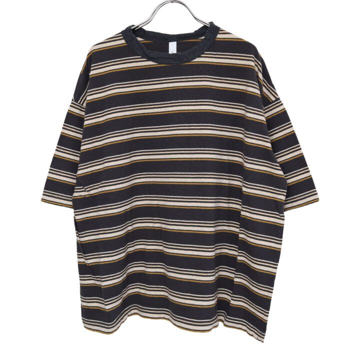 prit プリット P91631 19/1リサイクルムラ糸天竺マルチボーダー5分袖クルーネックワイドＴシャツ 5分袖 Ｔシャツ ボーダー トップス