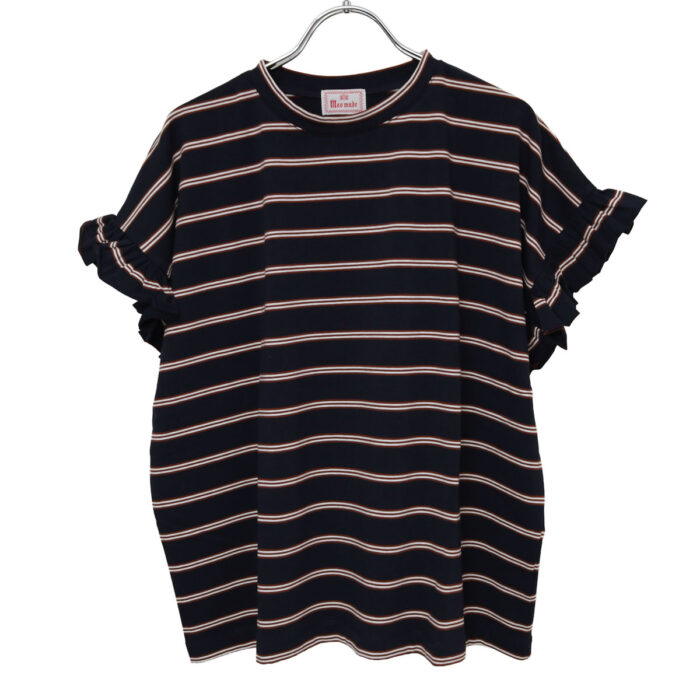 mao made トップス 621211 天竺BORDERシリーズ お袖フリル フレンチTEE