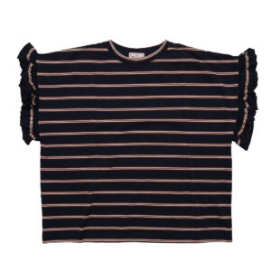 mao made トップス 621211 天竺BORDERシリーズ お袖フリル フレンチTEE