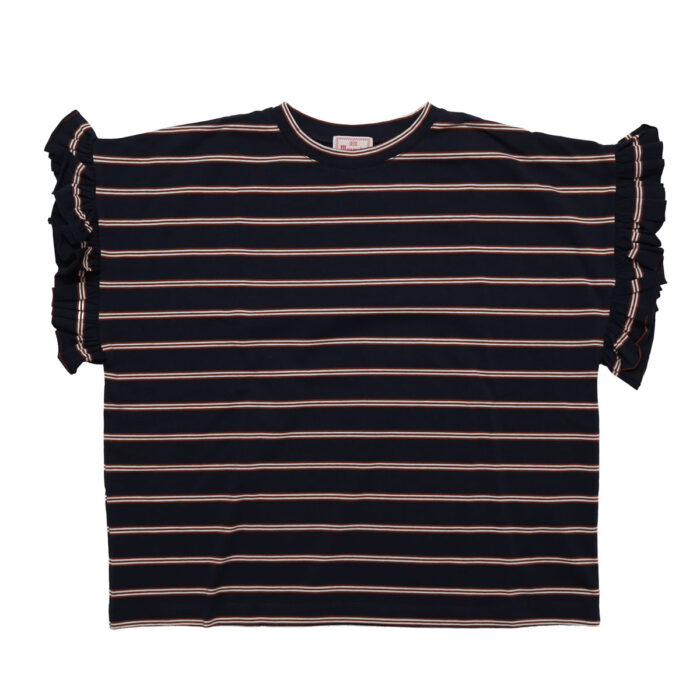 mao made トップス 621211 天竺BORDERシリーズ お袖フリル フレンチTEE