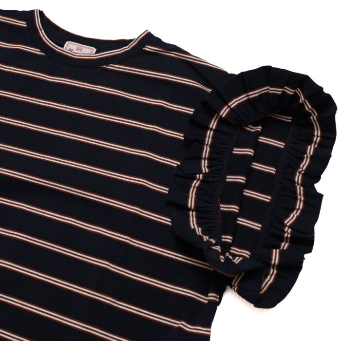 mao made トップス 621211 天竺BORDERシリーズ お袖フリル フレンチTEE
