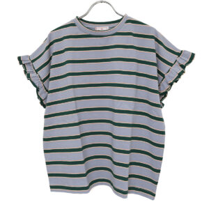 mao made トップス 621211 天竺BORDERシリーズ お袖フリル フレンチTEE