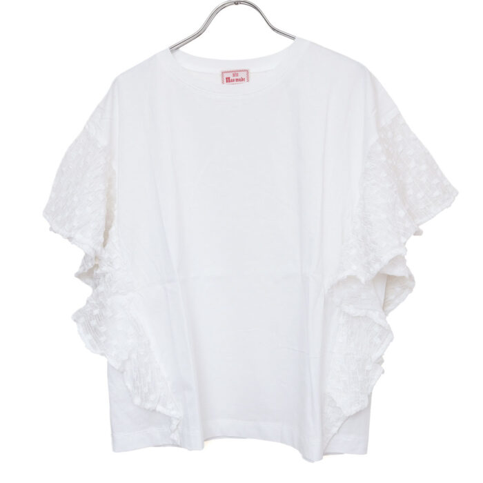 mao made トップス 621216 つるつるシルケット 天竺×シアーFABRICシリーズ 布帛切替ひらひらスリーブ TEE