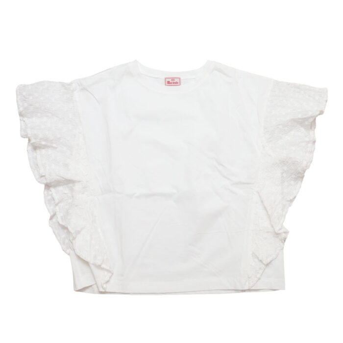 mao made トップス 621216 つるつるシルケット 天竺×シアーFABRICシリーズ 布帛切替ひらひらスリーブ TEE