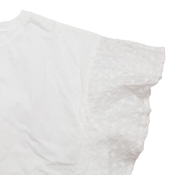 mao made トップス 621216 つるつるシルケット 天竺×シアーFABRICシリーズ 布帛切替ひらひらスリーブ TEE