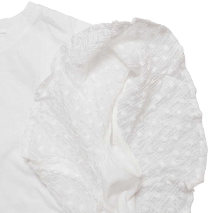 mao made トップス 621216 つるつるシルケット 天竺×シアーFABRICシリーズ 布帛切替ひらひらスリーブ TEE
