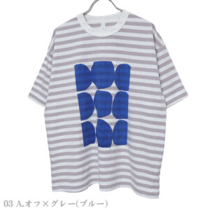 prit トップス P92645 18/1空紡度詰天竺ボーダー フレームドットプリントTシャツ(03)