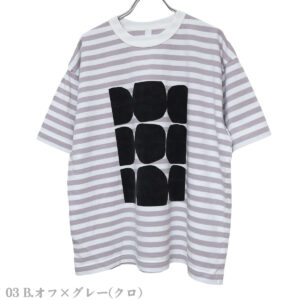 prit トップス P92645 18/1空紡度詰天竺ボーダー フレームドットプリントTシャツ(03)