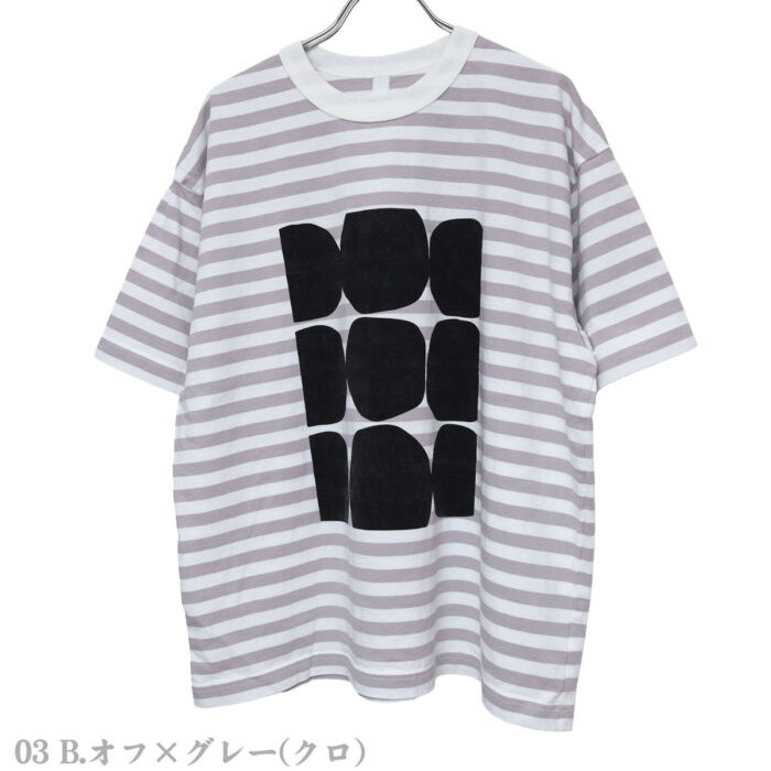 prit トップス P92645 18/1空紡度詰天竺ボーダー フレームドットプリントTシャツ(03)