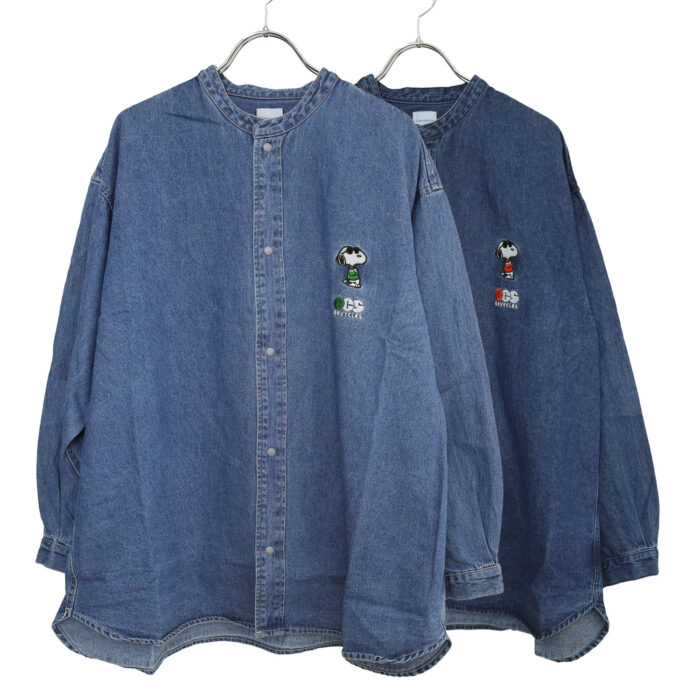 GROOVY COLORS トップス 42681170 8oz デニム SNOOPY バンドカラーシャツ