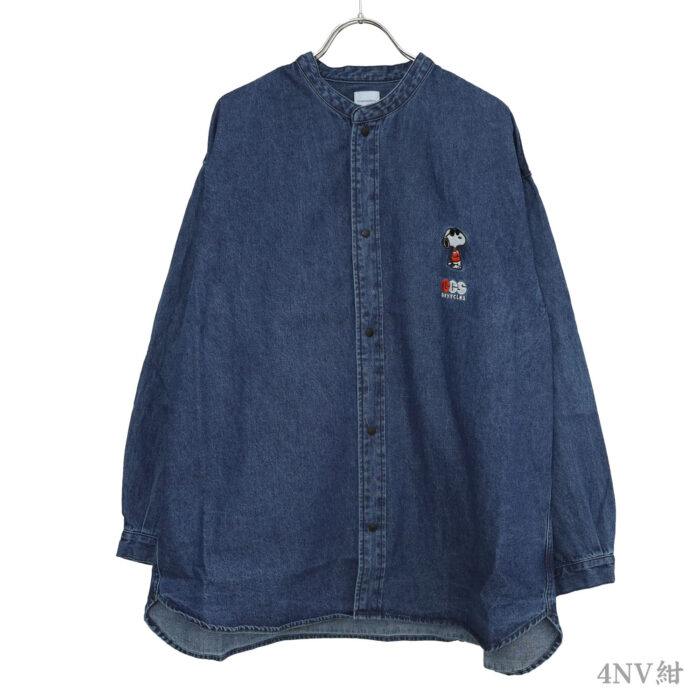 GROOVY COLORS トップス 42681170 8oz デニム SNOOPY バンドカラーシャツ