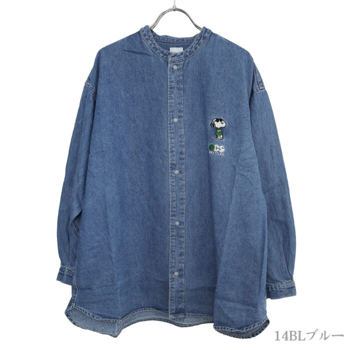 GROOVY COLORS トップス 42681170 8oz デニム SNOOPY バンドカラーシャツ