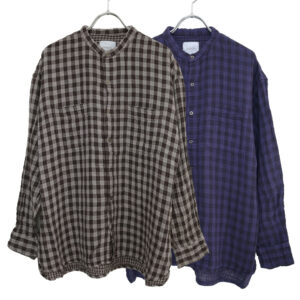 ARMEN トップス INAM2681DGD COTTON DOUBLE GAUZE CHECK OVERDYE UTILITY BANDED COLLAR SHIRT