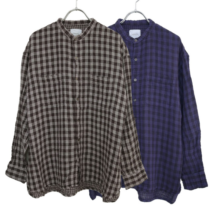 ARMEN トップス INAM2681DGD COTTON DOUBLE GAUZE CHECK OVERDYE UTILITY BANDED COLLAR SHIRT